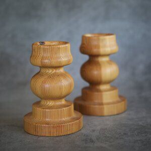 Sandbergs Nora Stad Handmade Candlesticks Vintage Wood